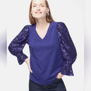 Chico's chiffon knit top / purple/ size : large (2)